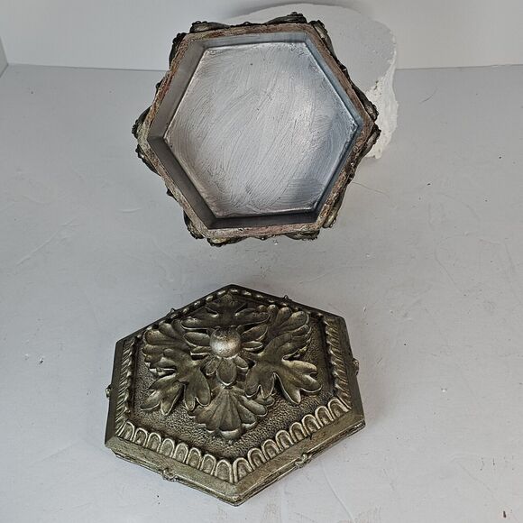 Baroque Ornate Jewelry Box Silver  Trinket Storage Holder For Keys/Change  Decor - Picture 7 of 12